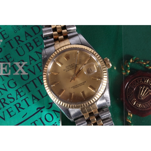 279 - Rolex Oyster Perpetual Datejust automatic chronometer wristwatch, the champagne dial with gold colou... 