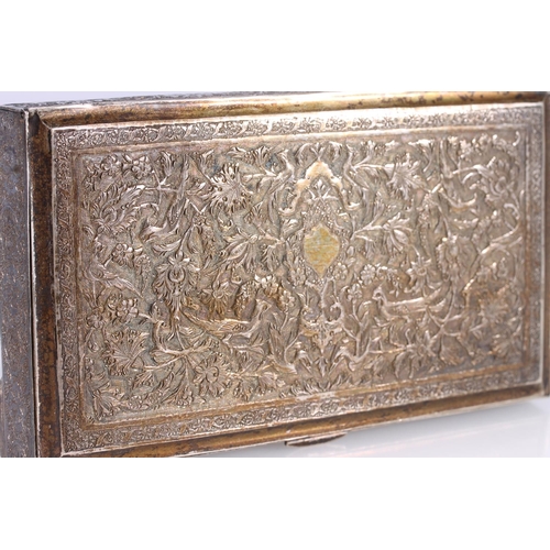 82A - Persian .84 standard silver table box, mid 20th century, embossed and chase engraved with elaborate ... 