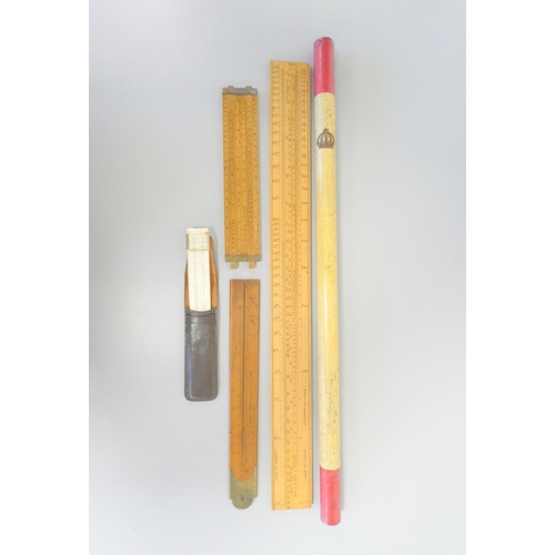 390 - F. Robson & Co wooden slide rule with scales in inches, feet and hundredweight, another by ... 