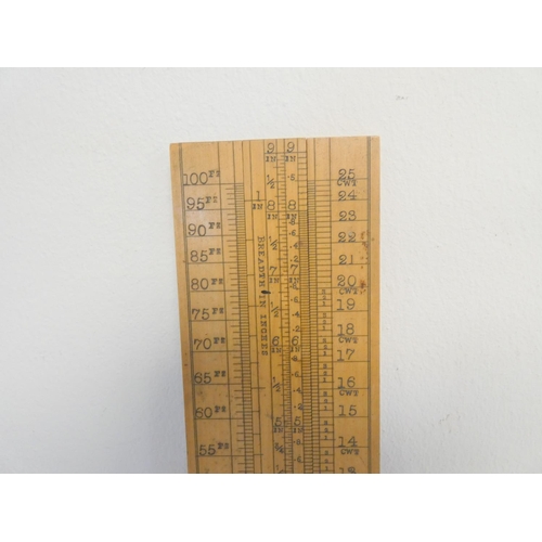 390 - F. Robson & Co wooden slide rule with scales in inches, feet and hundredweight, another by ... 