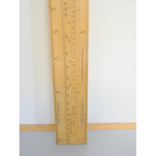 390 - F. Robson & Co wooden slide rule with scales in inches, feet and hundredweight, another by ... 