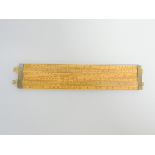 390 - F. Robson & Co wooden slide rule with scales in inches, feet and hundredweight, another by ... 