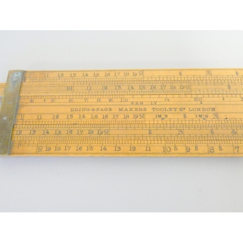 390 - F. Robson & Co wooden slide rule with scales in inches, feet and hundredweight, another by ... 