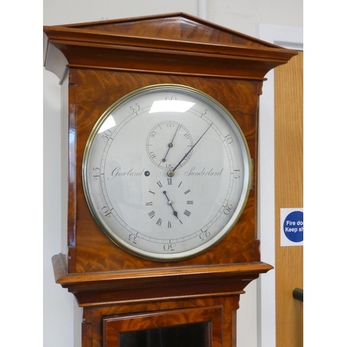 132 - Georgian regulator longcase clock by Gowland (Clement) of Sunderland (1780-1800), the silvered dial ... 