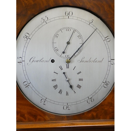 132 - Georgian regulator longcase clock by Gowland (Clement) of Sunderland (1780-1800), the silvered dial ... 