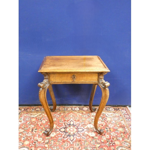 412 - 19th century French walnut silver table with rectangular tray top, above a single drawer. Raised on ... 