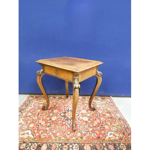 412 - 19th century French walnut silver table with rectangular tray top, above a single drawer. Raised on ... 