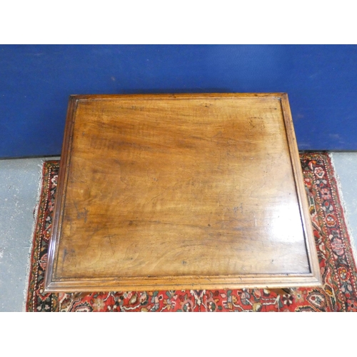 412 - 19th century French walnut silver table with rectangular tray top, above a single drawer. Raised on ... 