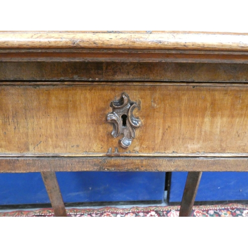 412 - 19th century French walnut silver table with rectangular tray top, above a single drawer. Raised on ... 