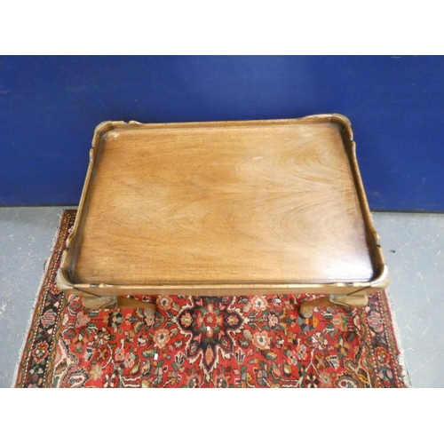 415 - Antique mahogany wine table with square tray top. Height 57cm, Width 68cm, Depth 45cm.