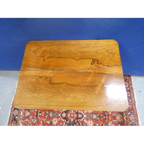 418 - Victorian rosewood work table with rounded rectangular top, with drawer raised on shaped supports an... 