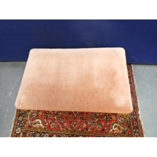 419 - Victorian style walnut large stool upholstered in pink and raised on cabriole supports. Height 40cm.