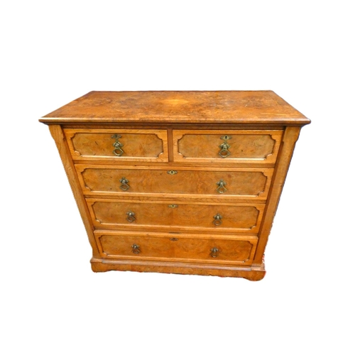 428 - 20th century Queen Anne revival walnut veneered two over three chest of drawers, with pull ring hand... 