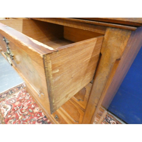 428 - 20th century Queen Anne revival walnut veneered two over three chest of drawers, with pull ring hand... 