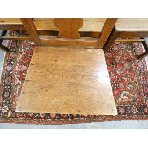 430 - Set of four 18th century Chippendale style oak dining chairs, on square tapered supports. Height 92c... 