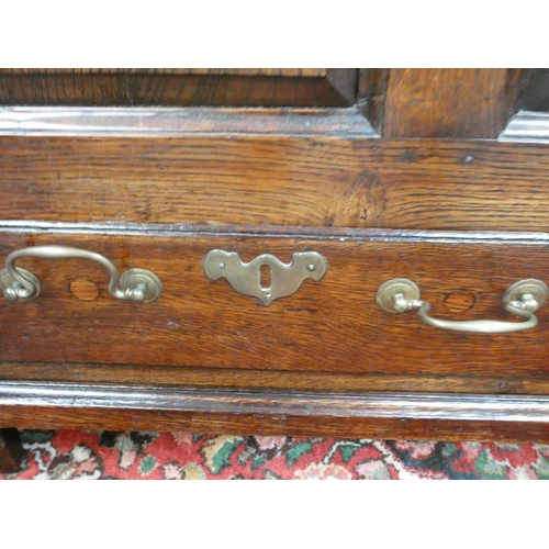 432 - 18th century oak three panelled mule chest, raised on square supports. Height 83cm, Width 127cm, Dep... 