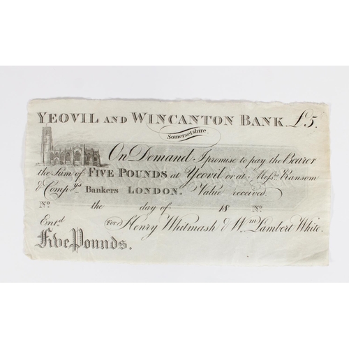 1231 - Yeovil and Wincanton Bank English provincial five pound £5 banknote, Henry Whitmash & Wm Lambert... 