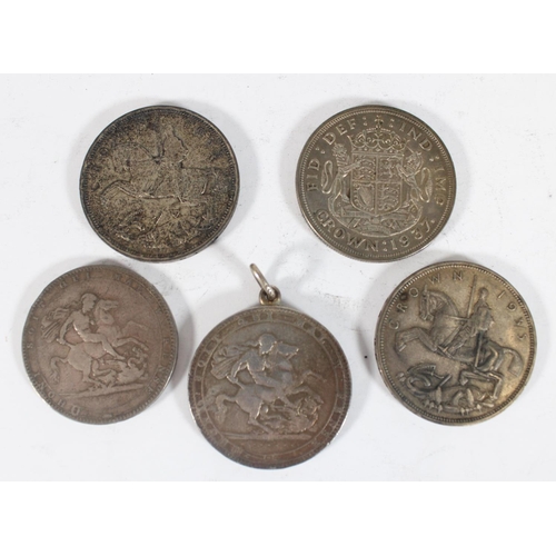 1256 - UNITED KINGDOM King George III (1760-1820) silver crown 1819 and 1820 debrooched and with pendant mo... 