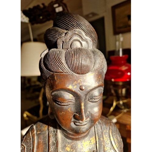 200 - Oriental bronzed Buddha statue with a lacquer tray and display stand