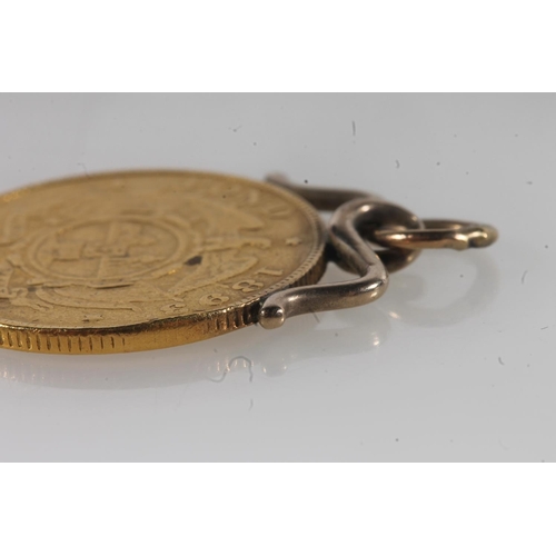 1335 - SOUTH AFRICA gold one pond 1893 with soldered pendant mount, 8.8g gross.