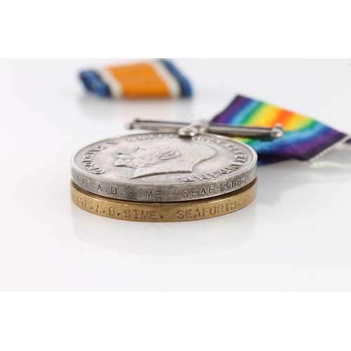 1357 - Medals of S-25350 Private A D Sime of the Seaforth Highlanders comprising WWI war medal and victory ... 