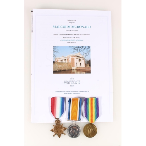 1368 - Medals of 6699 Sergeant Malcolm McDonald of the 2nd Cameron Highlanders who was killed in action KIA... 