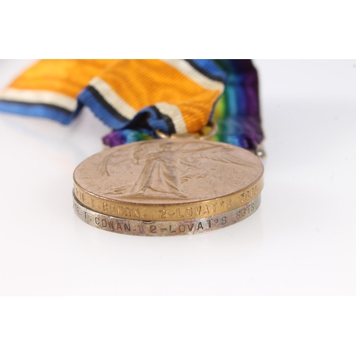 1376 - Medals of 5702 Private T Cowan of the 2nd Battalion Lovat's Scouts comprising WWI war medal and vict... 