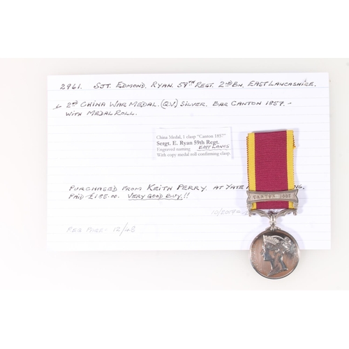 1385 - Medal of 2961 Sergeant Edmond Ryan of the 2nd Battalion (Nottinghamshire) 59th Regiment of Foot (Eas... 