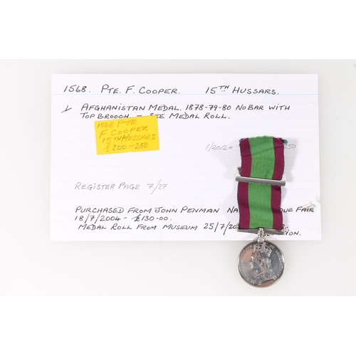 1390 - Medal of 1568 Private T Cooper of the 15th Hussars comprising Afghanistan medal [1568 PT F COOPER 15... 