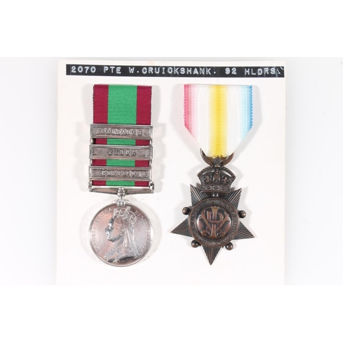 1391 - Medal of 2070 Private William Cruickshank of the 92nd (Gordon) Highlanders comprising Afghanistan me... 