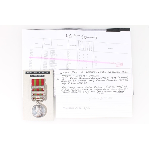 1392 - Medal of 4400 Private A White of the 1st Battalion Gordon Highlanders comprising India General Servi... 