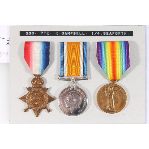 1408 - Medals of 330 Private Kenneth Campbell of E Company 1/4th Battalion Seaforth Highlanders comprising ... 