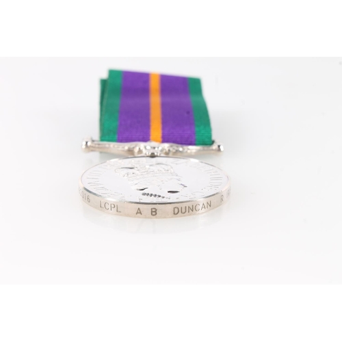 1413 - Medal of 24692016 Lance Corporal A B Duncan of the Royal Irish Regiment comprising Elizabeth II Accu... 