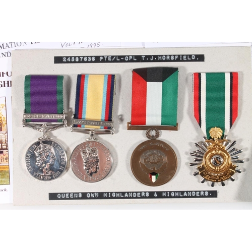 1414 - Medals of Lance Corporal T J Horsfield of the Queens Own Highlanders comprising Elizabeth II General... 