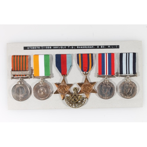 1415 - Medals of 11058/2736076 of Havildar/Clerk T D Shanmugam of the 5th Battalion Mahratta Light Infantry... 