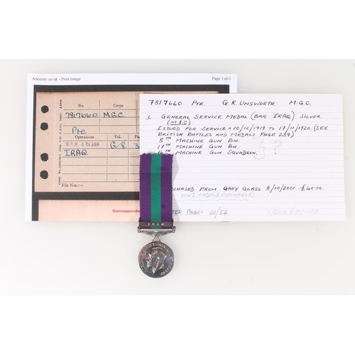 1422 - Medal of 7817660 Private G R Unsworth of the Machine Gun Corps comprising George V General Service m... 