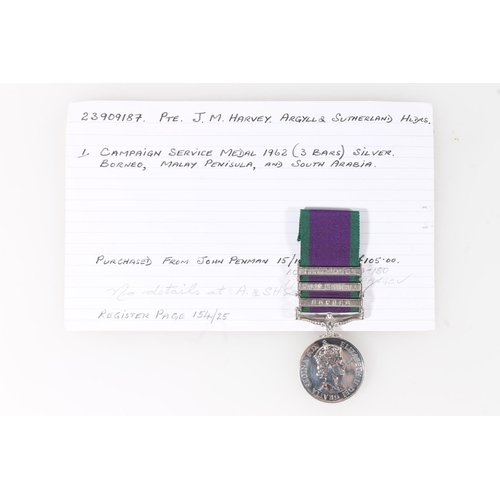 1424 - Medal of 23909187 Private J M Harvey of the Argyll and Sutherland Highlanders comprising Elizabeth I... 