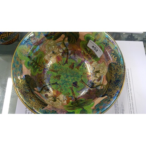 452 - Wedgwood Fairyland lustre flared bowl, c1920s, decorated in the Woodland Bridge and Garden of Paradi... 