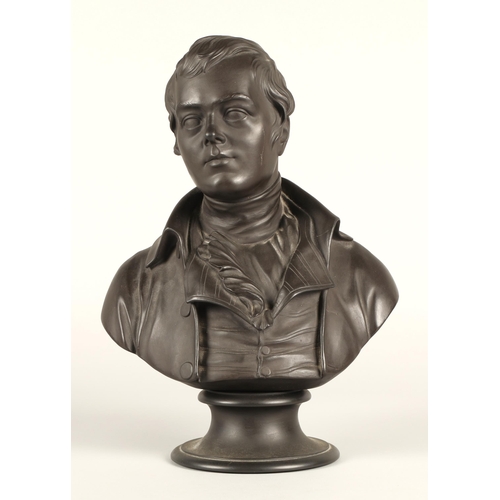 4 - Mid 19th century Wedgwood black basalt bust of Robert Burns on a black basalt base, 34cm high.