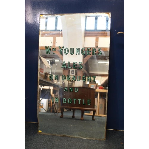 1099 - Vintage plate glass advert mirror for William Youngers Ales, 110cm x 64cm.