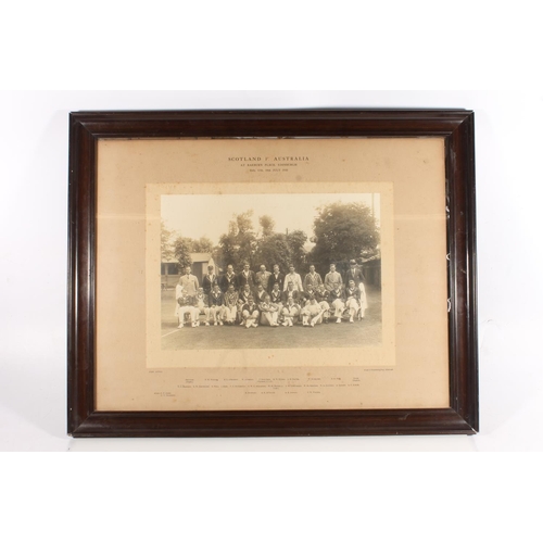 1373 - Framed cricketing grouped photograph of Scotland vs Australia at Raeburn Place, Edinburgh July 1930,... 