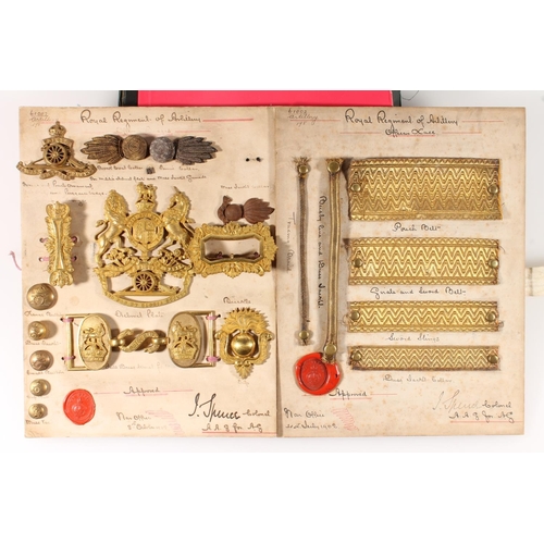 1428 - Two boards of War Office approved specimen insignia of the Royal Regiment of Artillery including Hel... 