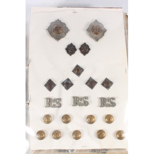 1431 - Ring binder folder containing Royal Scots insignia to include cap badges, buttons, collar badges, sh... 