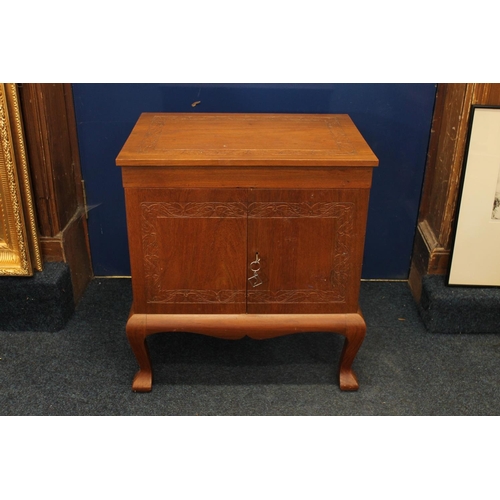 1437 - Singapore made carved hardwood medal cabinet with twelve shallow collectors cabinet type drawers, ha... 