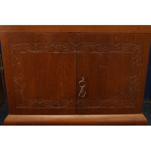 1437 - Singapore made carved hardwood medal cabinet with twelve shallow collectors cabinet type drawers, ha... 