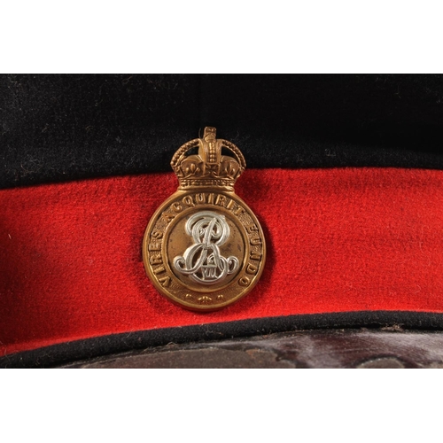 1459 - British army WWII era coloured side cap with Royal Scot Greys cap badge, another with Harrods of Lon... 