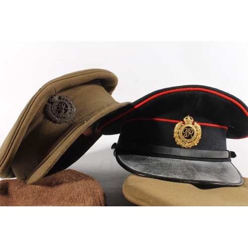 1460 - British Army black cloth peaked cap by Andersons of Edinburgh and Glasgow with Royal Engineers cap b... 