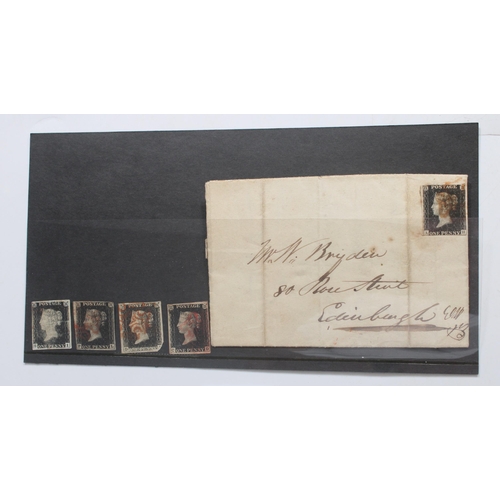 1204 - GREAT BRITAIN GB Queen Victoria 1d penny black on cover AH one margin, cover dated to Edinburgh, cir... 