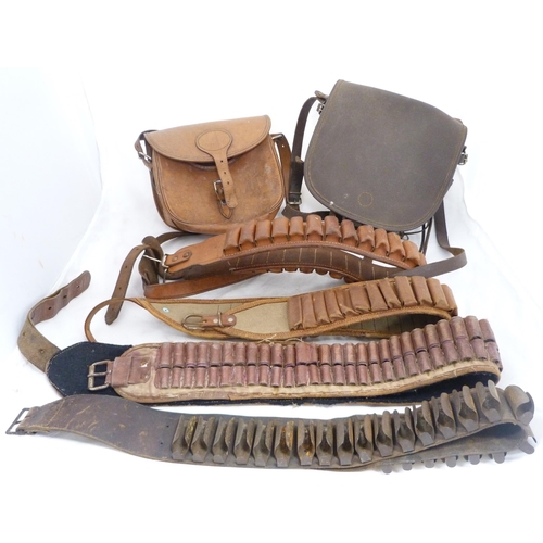 1 - Collection of shooting and gun accessories to include a brown leather carrier, stamped 'REL/C - 1943... 