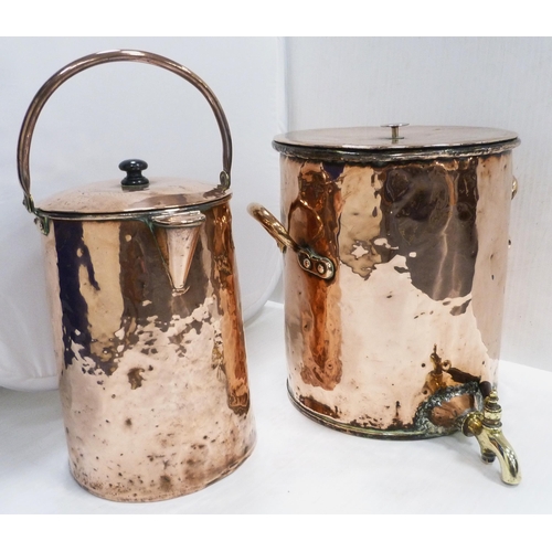 2 - Large copper liquid vessel/still and cover, c. late 19th/early 20th century, with twin loop handles ... 